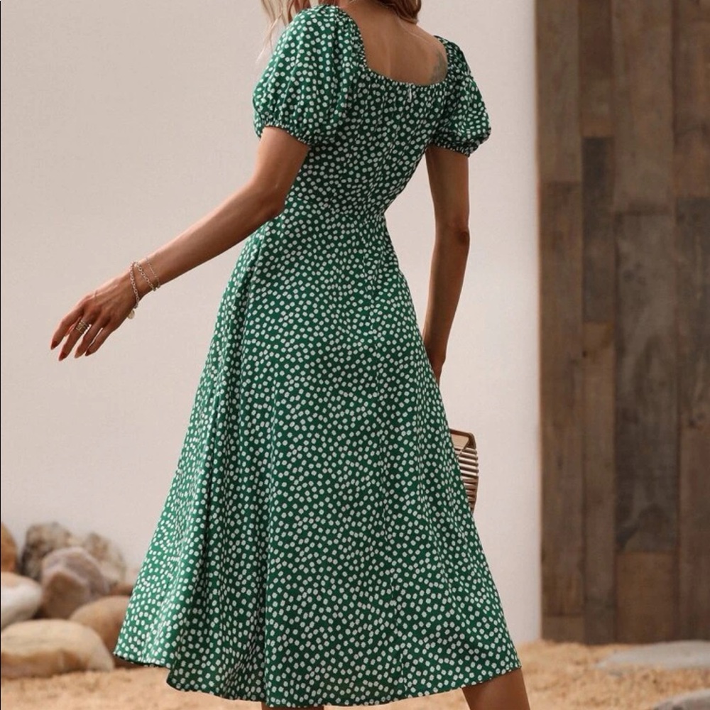 Boho polka dots puff sleeve slit thigh dress - Picture 7 of 16